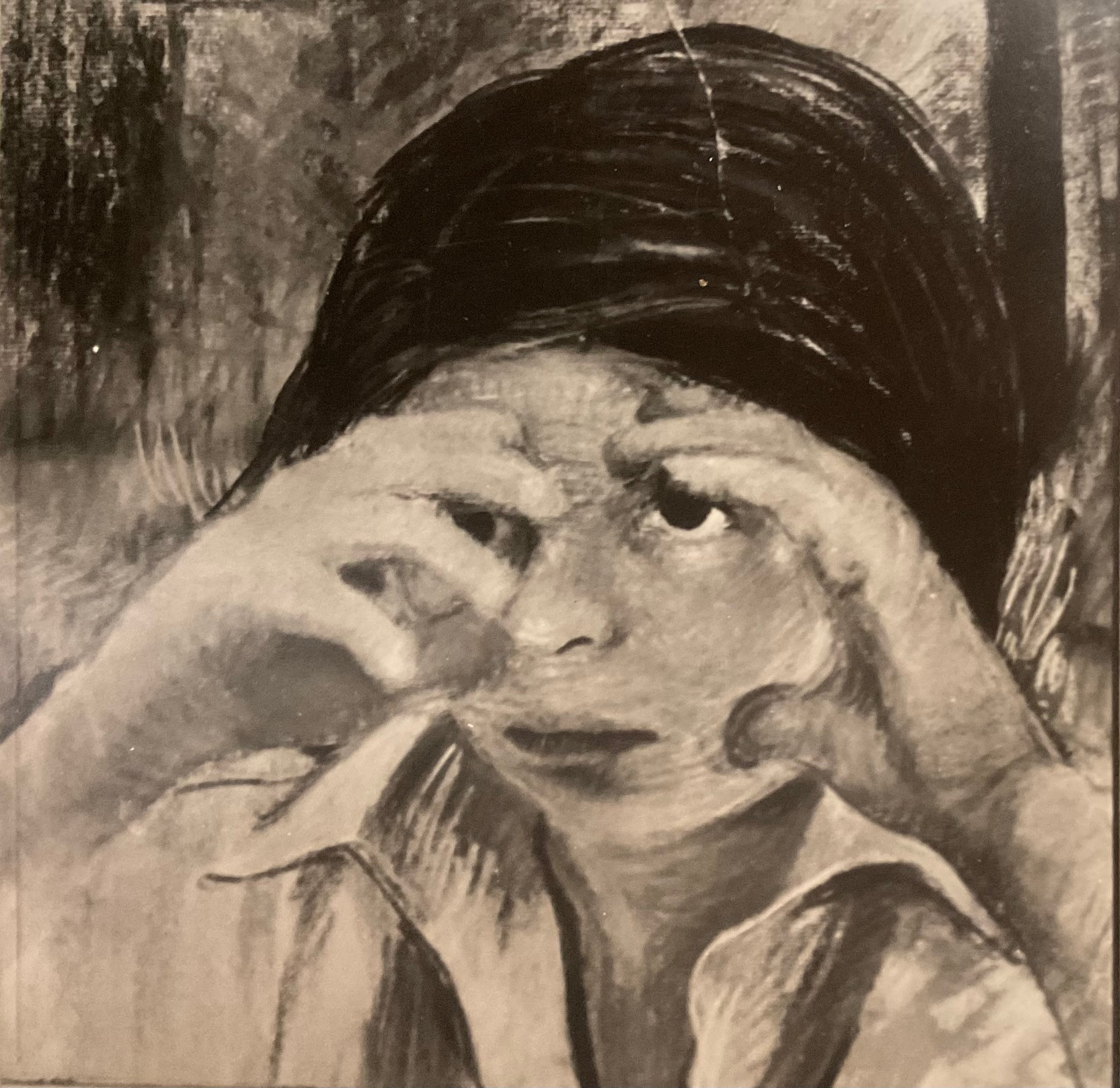 Self-portrait with a hand resting against the face