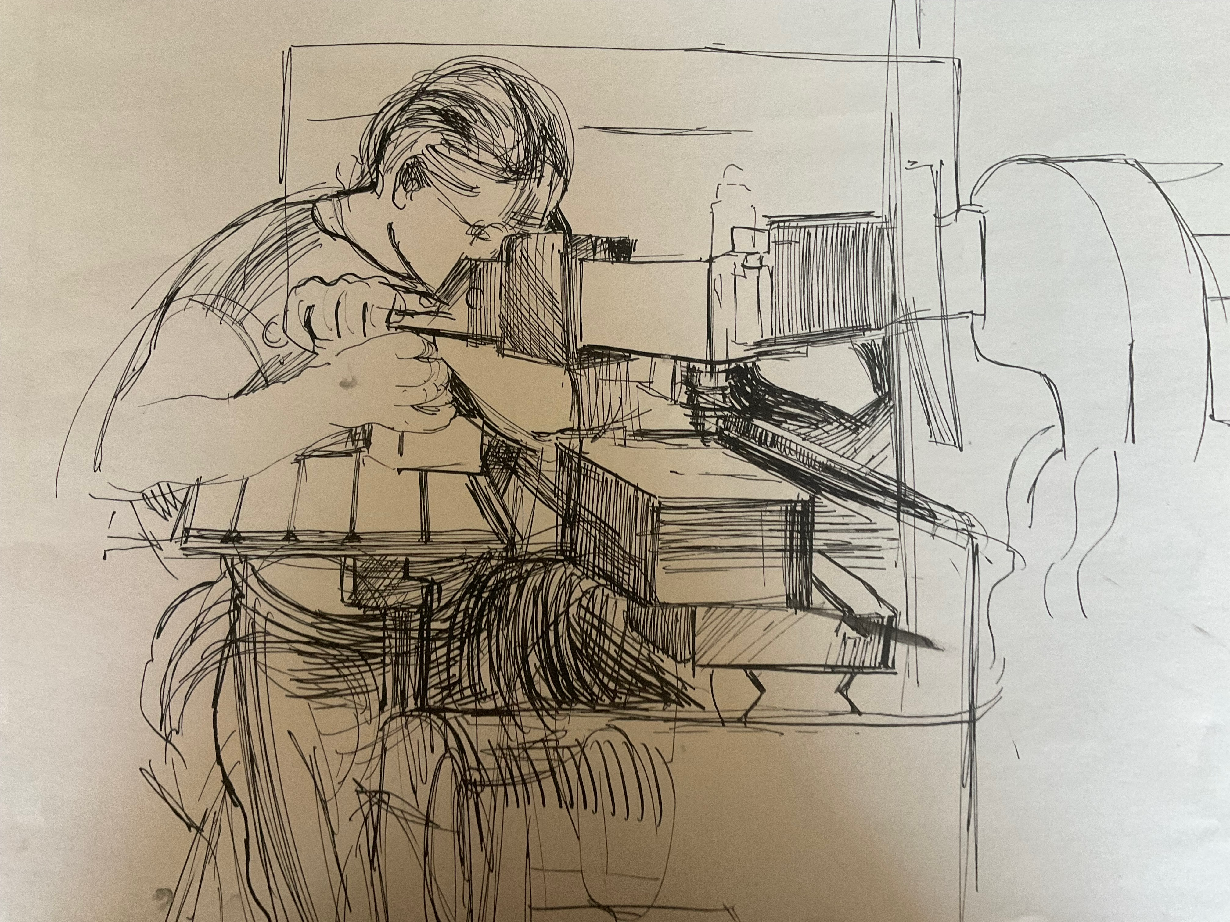 Drawing of workers and machinery