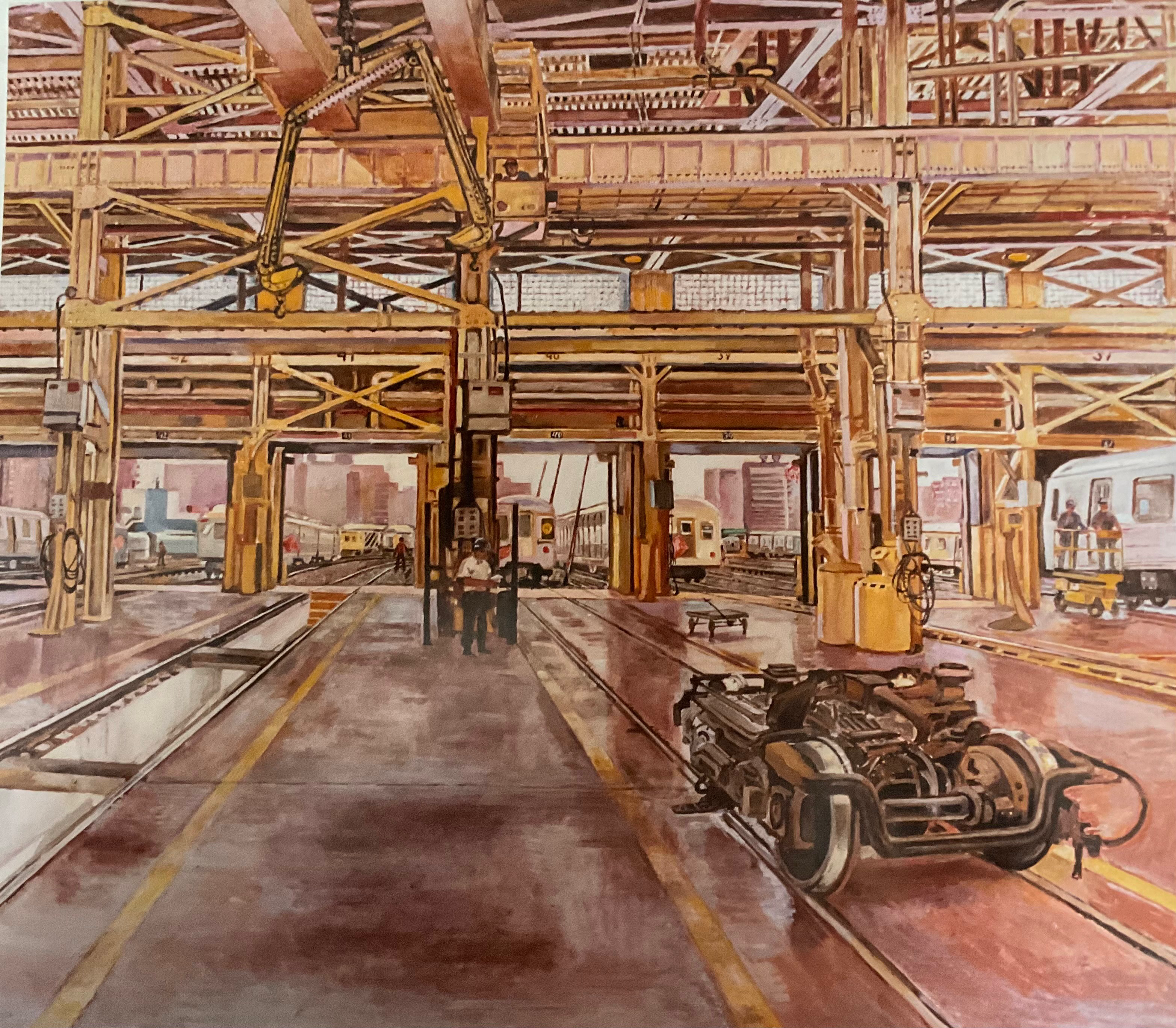 Painting of a subway repair workshop